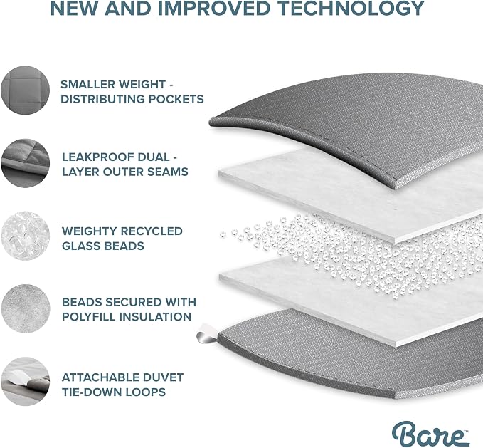 Bare Home Cotton Weighted Blanket (Light Grey, 60"X80" 22lbs) | Queen Size for Adults, All-Natural 100% Cotton, Premium Heavy Blanket Nontoxic Glass Beads