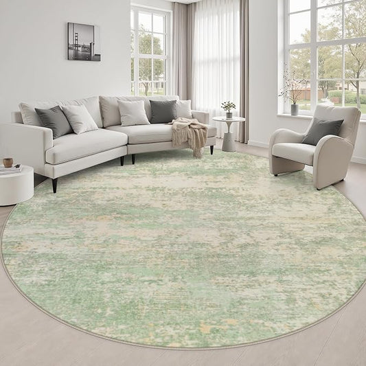 Round Area Rug Living Room: 8 ft Modern Washable Indoor Carpet | For Bedroom Dining Room Farmhouse Nursery Hallway Office,Modern Abstract,Machine washable,Non-Slip,Stain Resistant,Indoor