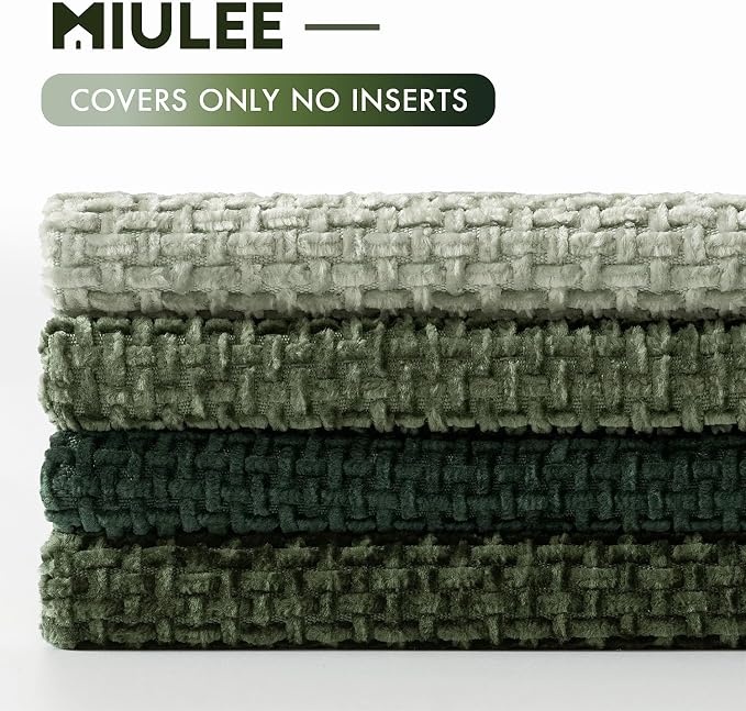 MIULEE Decorative Chenille Euro Pillow Covers Forest Green 22x22 Pack of 4 | Nordic Home Decor, Woodland Forest Bath Set, Couch Throw Pillows, Farmhouse Boho Cushion Covers for Sofa Bed Living Room