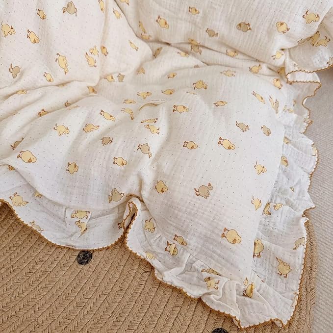 Baby Duckling Print Duvet Cover 47x59 Inch, Soft Muslin Duvet Cover for Boys Girls Crib Bedding Gift for Toddlers, Duck Print (Pillowcase Not Included)