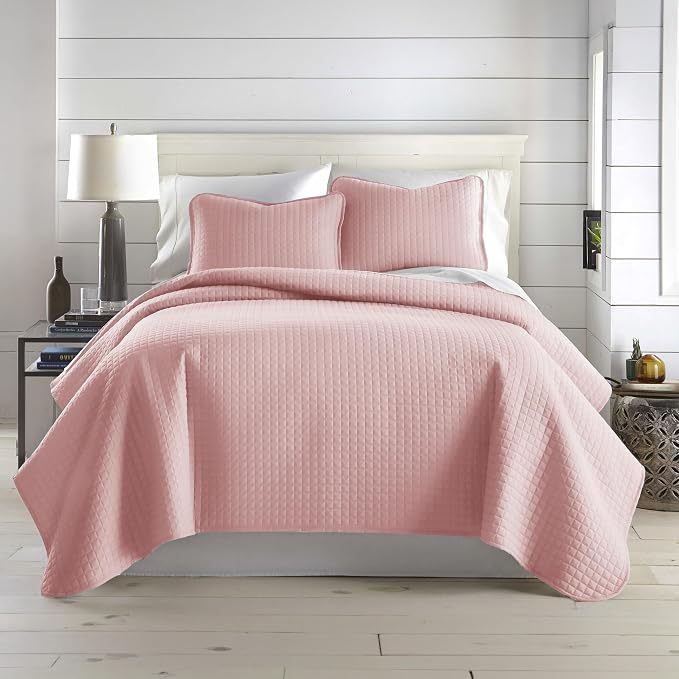 Southshore Fine Living, Inc. Stitched Pink Queen Quilt Bedding Set, Oversized Quilts Queen Size/Full, Pet Hair Resistant Bedding, Soft Cozy Bedspread, Full Size Coverlet, 2 Pillow Shams, Pastel Pink