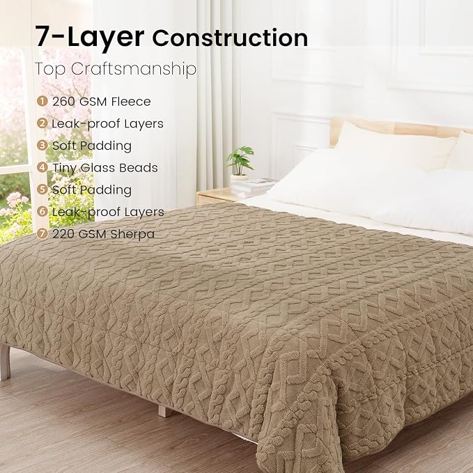 Drewin Weighted Blanket Queen Size 15lbs for Adults,Brownish White,60"x80" | Stress Relief & Better Sleep,Soft Jacquard Sherpa with Glass Beads,Machine Washable,Great for Napping,Relaxing,Reading