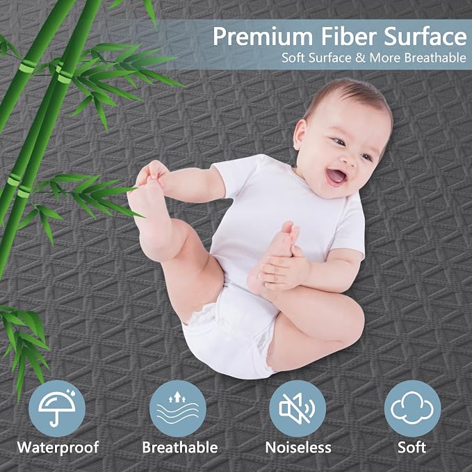 Premium Waterproof Mattress Protector Queen Size, Noiseless Deep Pocket | Breathable Bed Cover 3D Air Fabric Cooling Mattress Pad, Soft Washable, Fits 8"-21" Mattress, Viscose Made from Bamboo, Gray