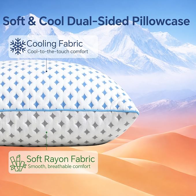 Queen Size Pillow 1 Pack for Sleeping, Cooling Adjustable Memory Foam Pillow, Dual Fill Design Helps Maintain Shape, Breathable Washable Cover