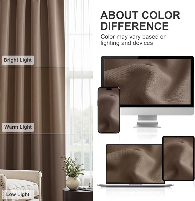 PONY DANCE Rod Pocket Blackout Curtains - Kitchen Curtains Short Thermal Insulated Window Treatments Panels Light Block for Bathroom, Wide 42 by Long 45 inches, Mocha, 2 Pieces