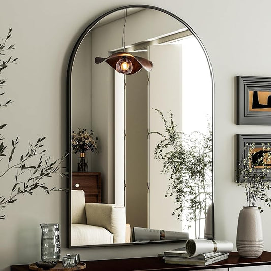 HARRITPURE Arched Wall Mirror 24"x36" Black Metal Frame Vanity Mirrors | Aluminum Alloy Frame Bathroom Mirror Living Room, Bedroom and Entryway