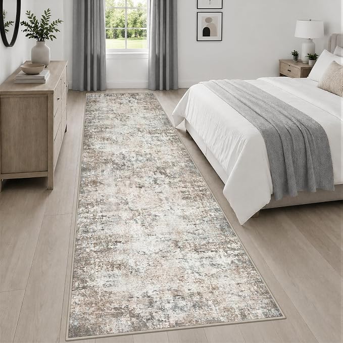 3x14 Washable Runner Rug：Modern Abstract Kitchen Soft Carpet Brown | For Hallway, Bedroom, Kitchen, Laundry, Bathroom,Door Mat,Modern Abstract,Machine washable,Non-Slip,Stain Resistant,Indoor