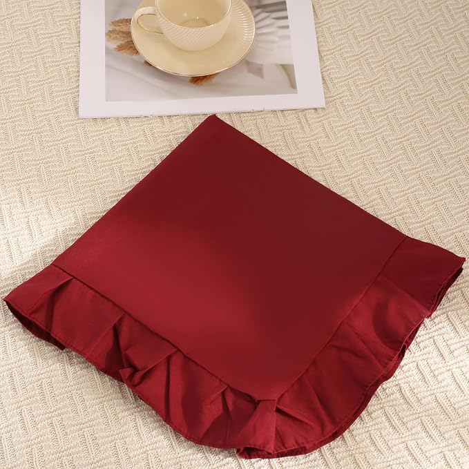 Burgundy Pillowcases King Pillowcases Ruffled Pillow Shams Set of 2 Cute Pillowcases Solid Ruffled Fringe Design Red Shabby Chic Pillowcases 2 Pack (King (20''x36''), Burgundy)