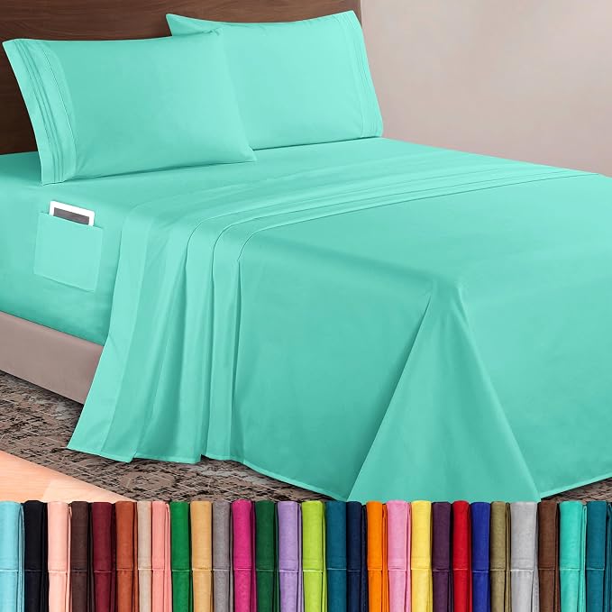 Elegant Comfort Luxurious 1500 Premium Hotel Quality Microfiber 4-Piece Sheet Set, 18-24 Inches Deep - Extra Deep Pocket Sheets - Ultra Soft 4PC Deep Pocket Sheets, Twin/Twin XL, Paradise Teal