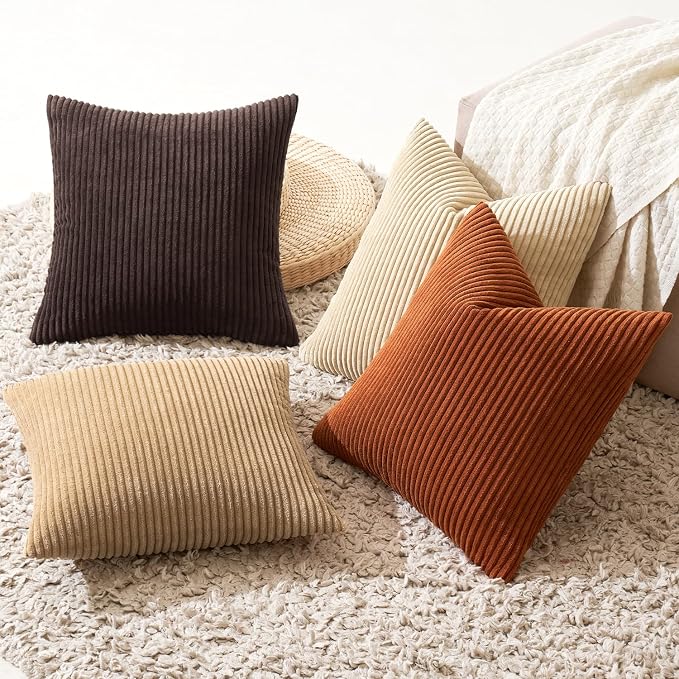 MIULEE Fall Decorative Throw Pillow Covers Chocolate Brown Rust 18x18 | Set of 4, Vintage Retro Fall Decor, Rich Chocolate Palette, Boho Farmhouse Cushion Covers for Couch Bed Sofa Living Room