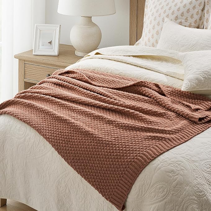 EVERGRACEHOME Chunky Chenille Knit Throw Blanket, 60 x 80, Terracotta Clay | Sculpted Moss Stitch, Chic Modern Farmhouse, All-Season Warmth, OEKO-TEX® Certified, Elegant Blanket for Couch, Bed, Sofa