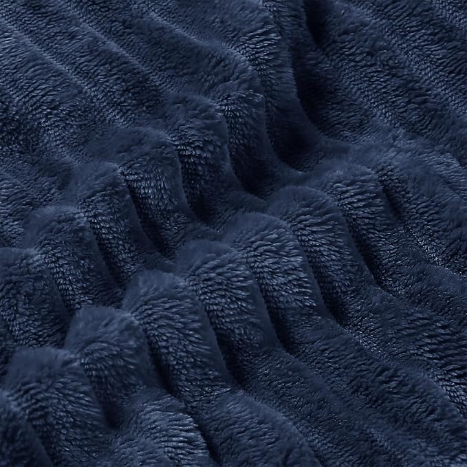 BEDELITE 3D Ribbed Navy Blue Fleece Throw Blanket for Couch, 50x60 Inch | Soft Warm Decorative Fluffy Blanket, Cozy Plush Lightweight Fuzzy Throw Blanket for Bed Sofa Home Room Decor, Gift for Women
