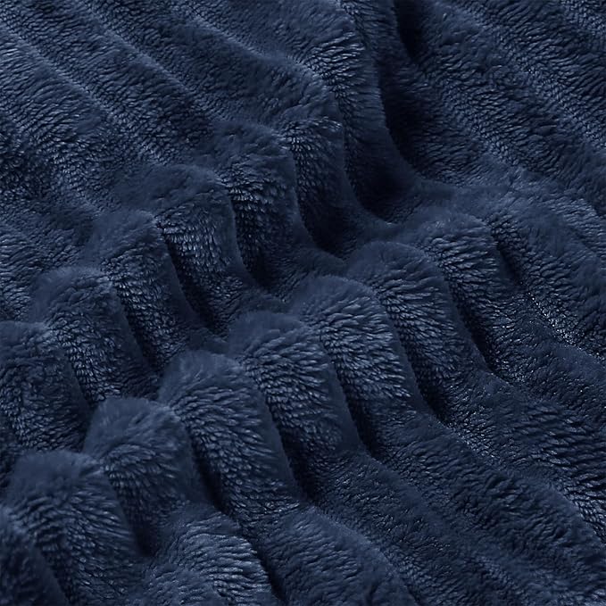 BEDELITE 3D Ribbed Jacquard Navy Fleece Twin Blanket for Couch, 60x80 Inch | Soft Warm Fluffy Blanket for Bed Sofa College Dorm Room Decor, Luxury Cozy Plush Birthday Gifts for Women Girls, Lightweight