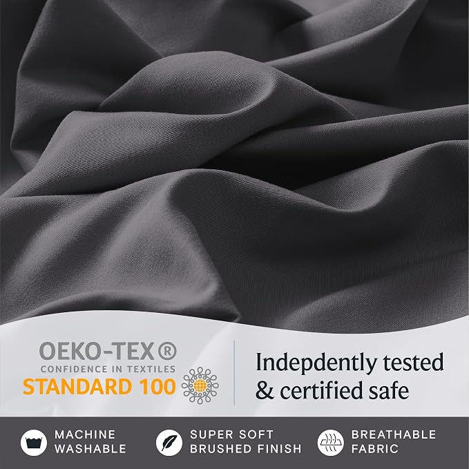 LuxClub 4 PC Full Sheet Set, Deep Pockets Wrinkle Free Cooling Bed Sheets Hotel Bedding for Women, Men, Kids & Teens, Includes 1 Fitted Sheet, 1 Flat Sheet and 2 Pillowcases-Dark Grey | LuxClub Silky Fitted Sheet & Pillowcase Sets, Breathable Hotel Lux...