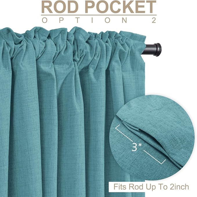 Faux Linen Total Blackout Curtains for Bedroom 90 Inches Long, Dark Cyan | 100% Blackout Shield, Back Tab/Rod Pocket Living Room Drapes, Thermal Insulated Blackout Curtains 2 Panels Set, 50"W x 90"L