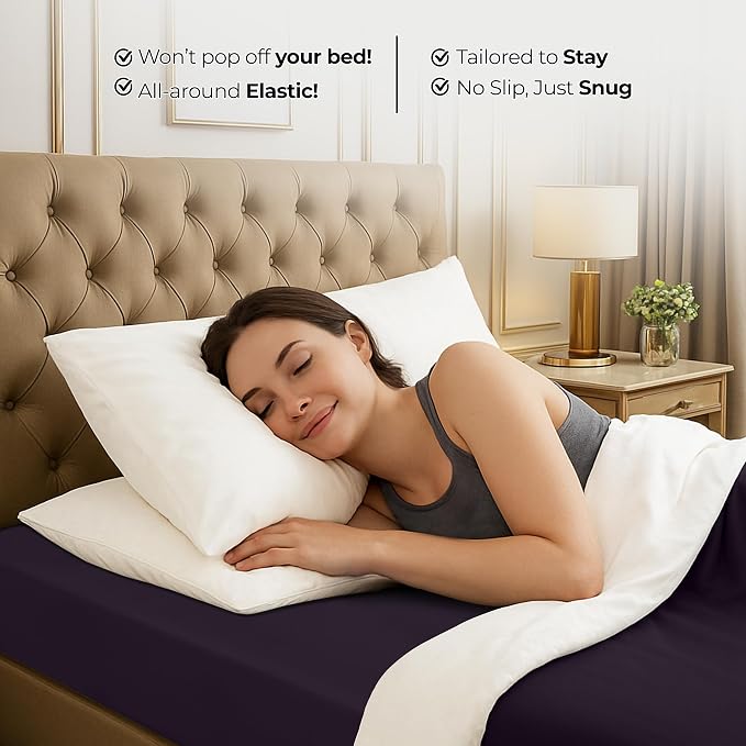 Queen Fitted Sheet, Ultra Soft Fits Up to 16 Inch Deep Pocket, Purple | Hotel Comfort, Cooling & Breathable Cotton like Polyester, Easy Fit, Wrinkle & Fade Resistant, Snug Fit, Easy Care, Oeko-Tex