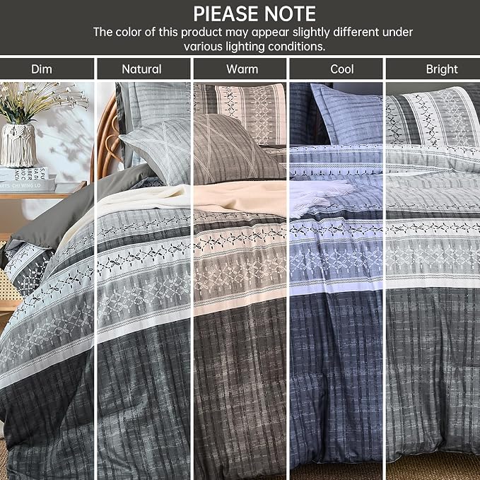 Dintszyayue Grey Queen Comforter Size Set, 8 Pieces Striped Texture Bed in a Bag Bedding Sets, Lightweight Soft Comforter and Sheet Set, All Season Microfiber Teen Boys Bedding Sets for Men Women