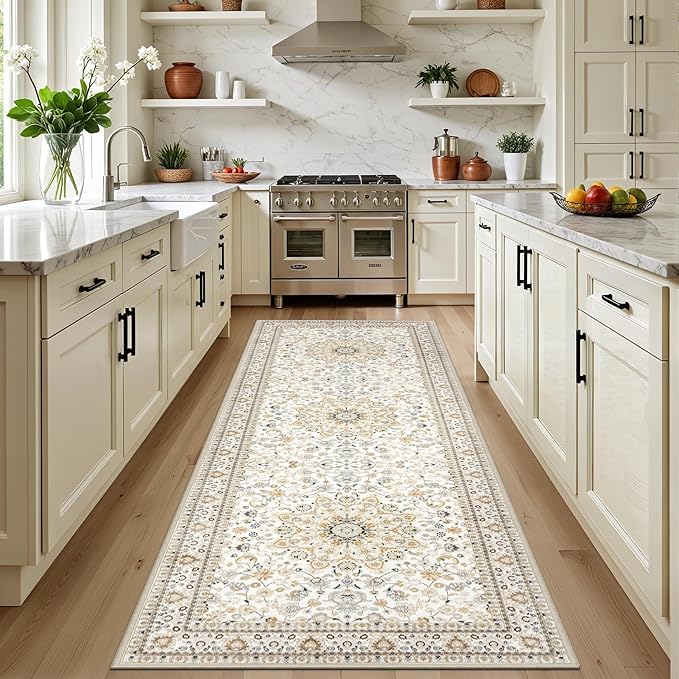 Hallway Runner Rug: 2.6x8 Kitchen Boho Rugs for Living Room Beige | Runner Rug Hallway Washable Rug No Slip Soft Bedroom Rug Indoor Floor Stain Resistant Carpets for Entryway, Laundry, Bathroom