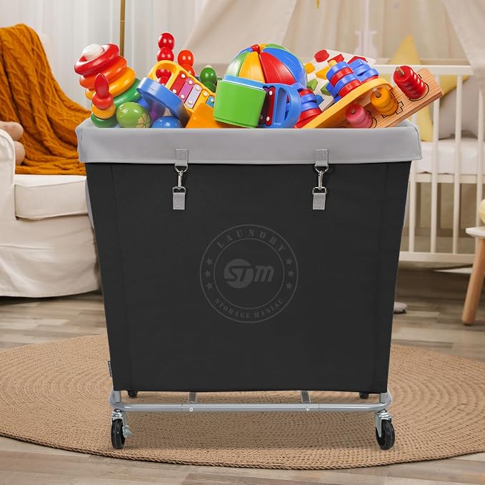 STORAGE MANIAC Commercial Laundry Hamper with Heavy Duty Steel Frame, 320 L Industrial Laundry Basket Cart with Wheels for Hotel, Home, Laundry Room, 31.7''L x 19.3''W x 30.91''H, Large Black