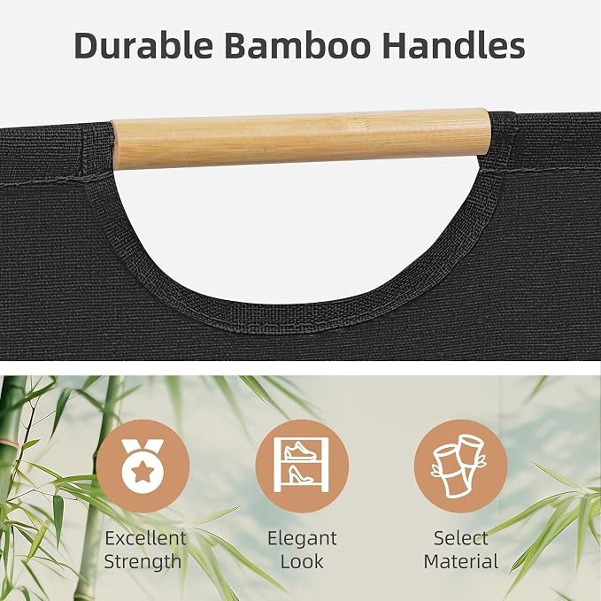 STORAGE MANIAC 1-Pack Large Laundry Hamper, 100L (26.4 Gal) Collapsible Laundry Basket with Bamboo Handles, Freestanding Waterproof Clothes Hamper for Laundry Room, Bedroom, Dorm, Towels, Black
