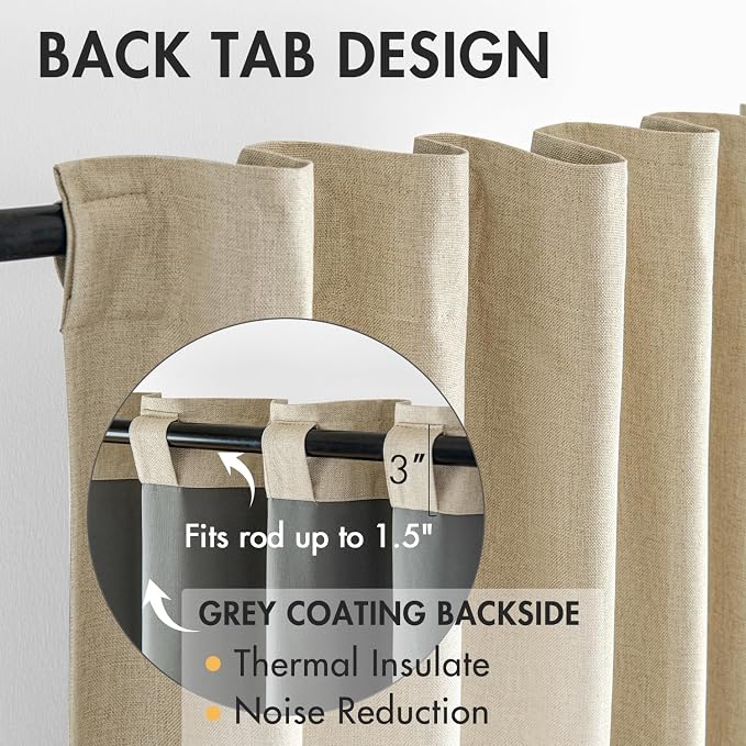 MIULEE 100% Blackout Curtains Linen Curtains & Drapes 84 Inch Oatmeal Beige | 2 Panels, Full Black Out, Thermal Insulated, Room Darkening Window Curtains for Bedroom Living Room , Back Tab & Rod Pocket