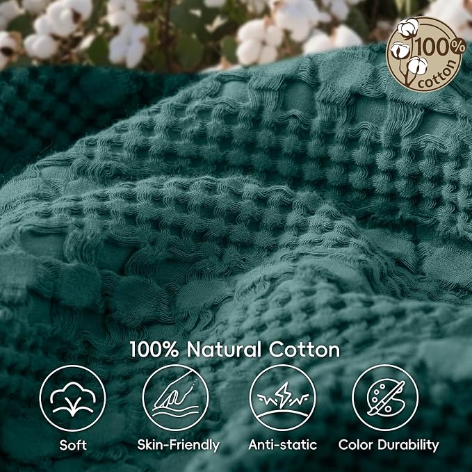 PHF Lightweight 100% Cotton Waffle Blanket for Bed, Twin XL, Teal | Pre-Washed Soft Cotton Comfort, Breathable Layering Warmth for Fall & Winter, Couch & Guest Room, Couch, Home Decor & Gifts