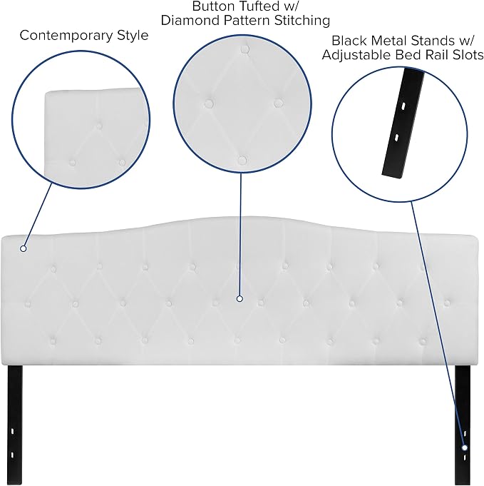 Flash Furniture Cambridge Button Tufted and Diamond Stitched Upholstered King Size Headboard in White Fabric