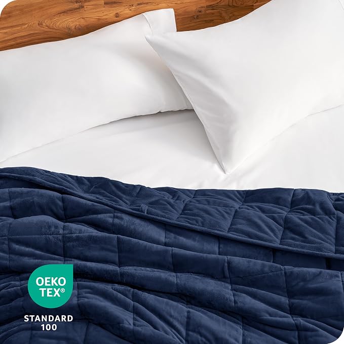 Bare Home Minky Fleece Weighted Blanket (Dark Blue, 60"x80" 17lbs) | Queen Size for Adults, Minky Fleece, Premium Heavy Blanket Nontoxic Glass Beads