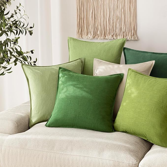 Foindtower Linen Solid Decorative Throw Pillow Covers 26x26 Forest Green | Boho Farmhouse Morden Pillowcase,Pack of 2 Soft Accent Cushion Covers,Rustic Home Decor for Chair Couch Bedroom Living Room