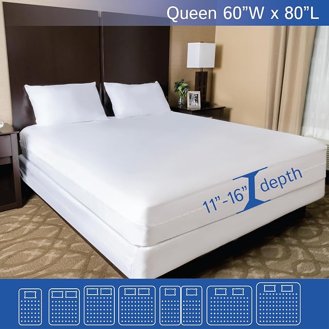 Queen Size Mattress Protector Waterproof Zippered Cover Premium Quality Encasement White