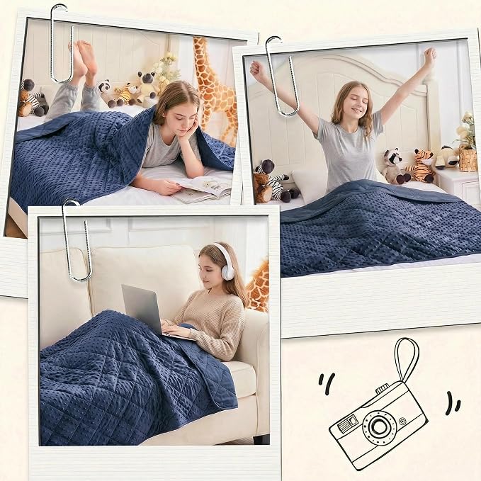 yescool Blue Weighted Blanket for Adults 15 lb, 48 * 72in Twin Full Size Heavy Throw Blanket for Better Sleep