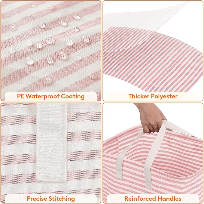 Lifewit 3 Pack Laundry Basket 80L Each, Collapsible Clothes Hamper with Reinforced Handles, Freestanding Waterproof Design for Bedroom and Laundry Room, Pink 240L Total