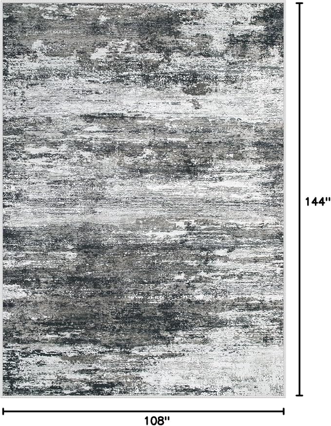Washable Rug 9x12 Area Rugs for Living Room: Large Neutral Soft Rug Abstract Non Slip Low Pile Modern Carpet for Bedroom Kitchen Nursery Office Dining Room Indoor (Black, 9'x12')