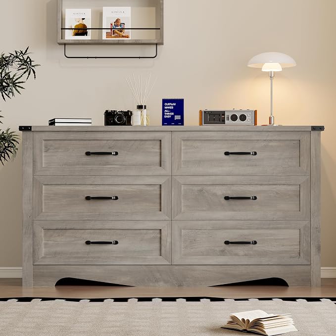 BORNOON 6-Drawer Dresser for Bedroom, Modern Wooden Chest of Drawers with Metal Handles, Anti-Tipping Design, Sturdy and Stable Storage Organizer for Living Room, Entryway, Home Office