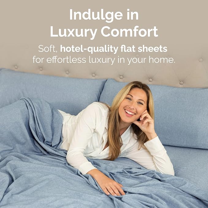 Queen Flat Sheet - Single Top Flat Sheet Only - Cooling - Heathered Blue | Hotel Luxury Top Flat Sheet Only, Ultra-Soft, Breathable & Cooling, Fade & Wrinkle Free, Easy-Care, Stain & Shrink Resistant