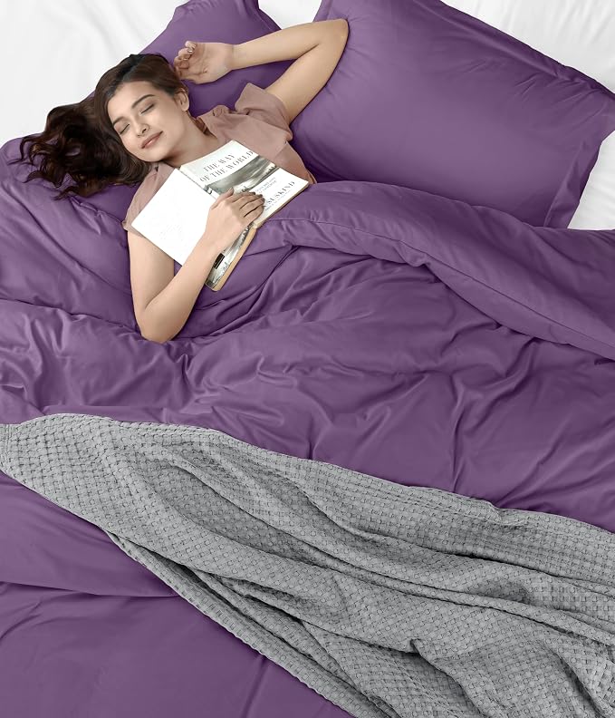 Duvet Cover Full, 3 PC Cotton Like Polyester With Zipper Closure, Eggplant | Extra Soft and Breathable, Wrinkle & Fade Resistant, Includes Duvet Cover and 2 Pillow Shams, Comforter Not Included, OekoTex