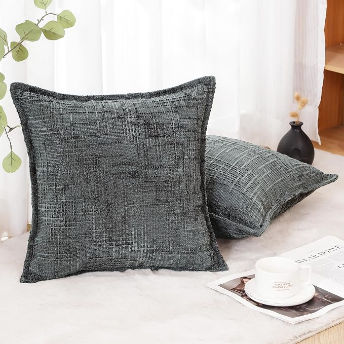 HPUK Chenille Throw Pillow Covers 18x18 Inch, Soft Woven Texture, Set of 2 | Plush woven texture, invisible zipper, couch sofa bed bedroom living room decor, square cushion covers, inserts not included