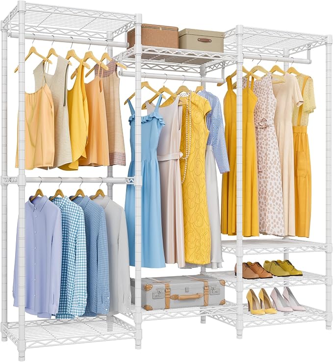 VIPEK V5 Medium Freestanding Clothes Rack, Modular Closet System, White | 790 lbs Load, 4 x 19.5 in hanging rods, 8 x shelves (2 adjustable), Supports expansion with accessories