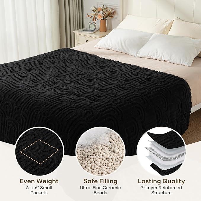Cottonblue Jacquard Weighted Blanket for Adults Queen Size 12 lbs 60"x80" | Soft Sherpa Fleece Weighted Blankets Throw for Sleep Calm Relax, Fuzzy Warm Black Arch Heavy Blanket for Bed Sofa, Washable