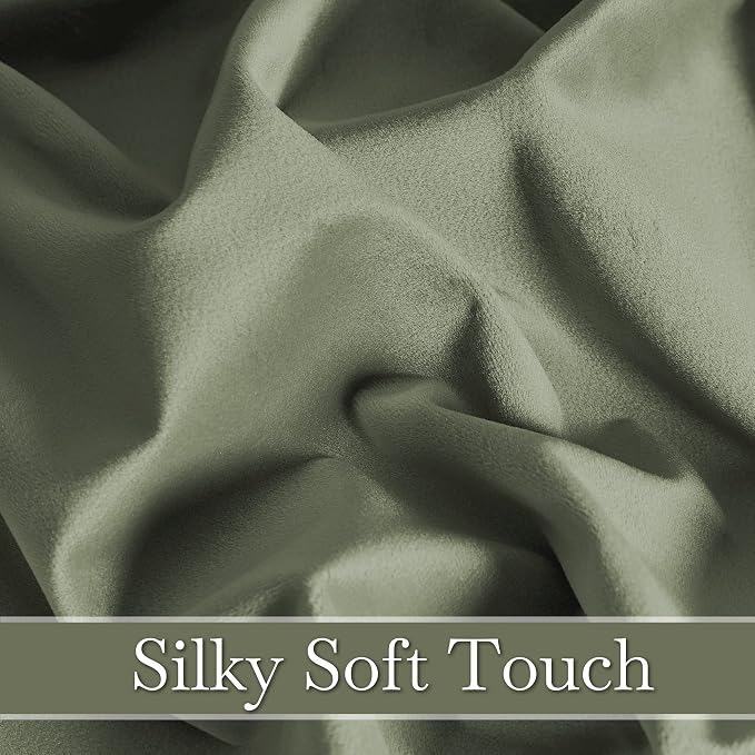 RYB HOME Velvet Curtains 108 inches Long, Extra Long High Ceiling Curtains | Thermal Insulated, Luxurious Home Decor, Curtains for Apartment Loft Large Windows, W52 x L108, Sage Green, 2 Panels Set