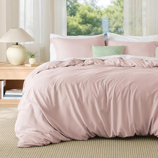 Bedsure Duvet Cover King Size, 3Pcs Double Brushed Bedding Set, Rose Pink | For Kids & Adults, 104"x90" Comforter Cover, Hotel Luxury, All Season, Breathable, Easy Care, Lightweight, Zipper Closure