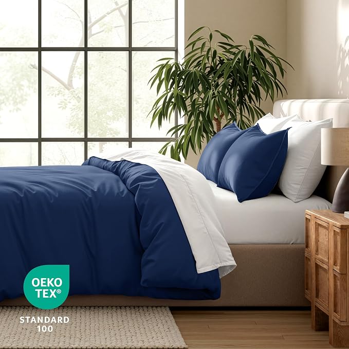 Bare Home Duvet Cover Set 1800 Ultra-Soft (King, Dark Blue) | Lightweight, Cooling, Breathable, Premium 1800 Ultra-Soft, All-Season