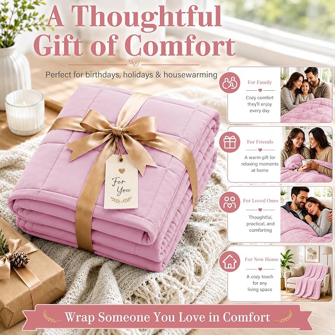 L'AGRATY Weighted Blanket for Adults 20lbs（Queen Size, 60"x80", Pink） Cooling Heavy Blanket Microfiber Breathable Big Weighted Throw Blanket for Summer Fall Winter