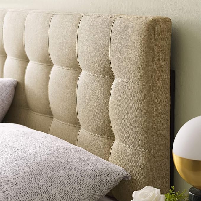 Modway Lily Tufted Linen Fabric Upholstered King Headboard in Beige
