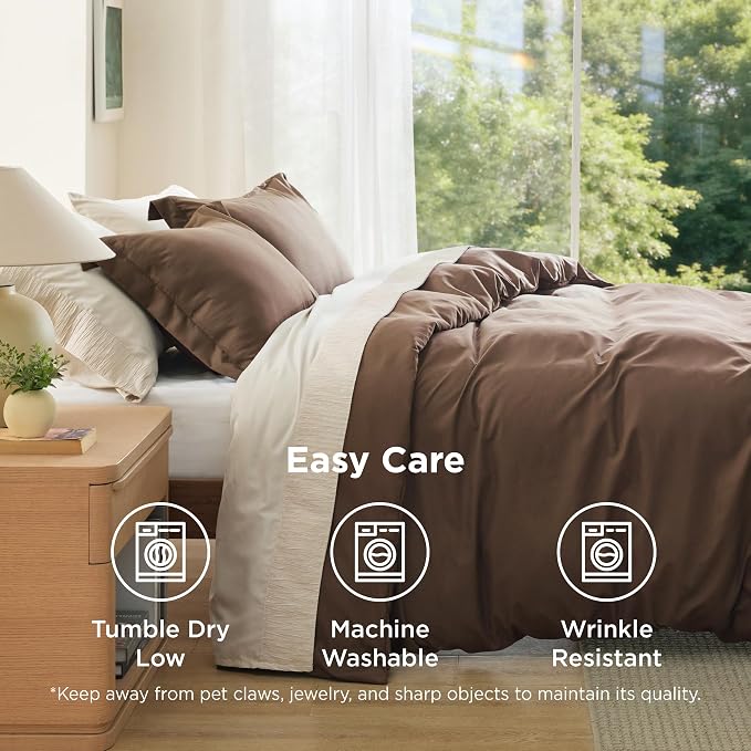 Bedsure Duvet Cover King Size, 3Pcs Double Brushed Bedding Set, Dark Brown | For Kids & Adults, 104"x90" Comforter Cover, Hotel Luxury, All Season, Breathable, Easy Care, Lightweight, Zipper Closure