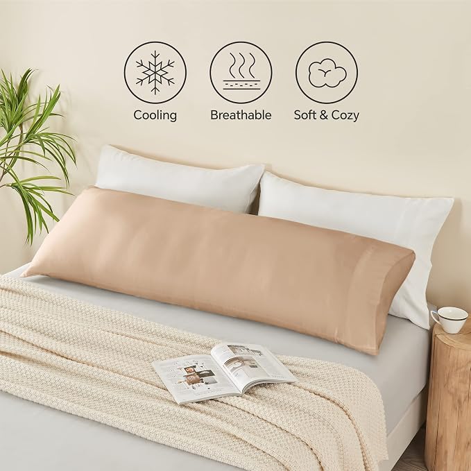 BEDELITE Body Pillow Pillowcase, Rayon from Bamboo, Taupe, 20"x54" | Cooling and Breathable Body Pillow Cover for Hot Sleepers & Night Sweats, Silky Soft Full Long Pillow Case, Envelope Closure
