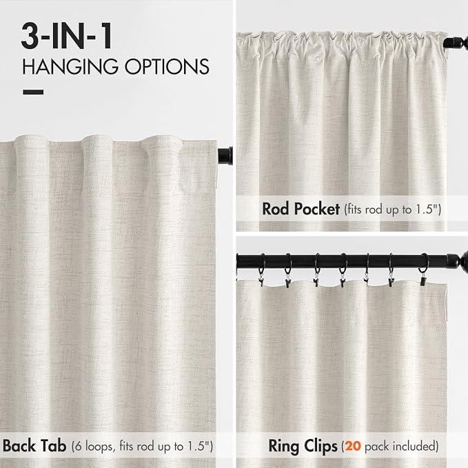 MIULEE 100% Blackout Curtains Linen Curtains & Drapes 90 Inches Long, Beige | 2 Panels, Full Black Out, Thermal Insulated, Room Darkening Window Curtains for Bedroom Living Room , Back Tab & Rod Pocket