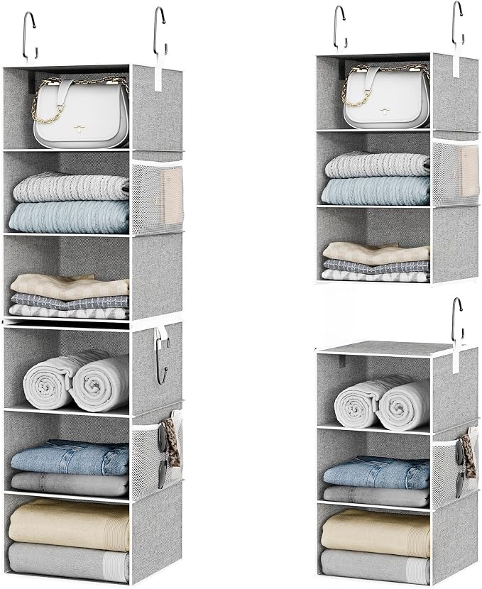 StorageWorks Hanging Closet Organizer, 6-Shelf with 2-in-1 Design, Ivory | Maximize Closet Space with Reinforced Shelves, Small Closet Storage Solution for Bedrooms, Dorms and RVs, Jumbo