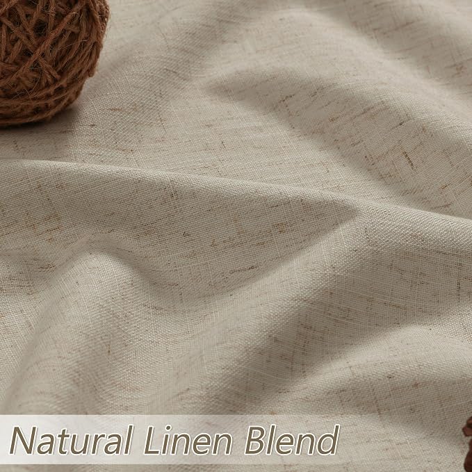 100% Blackout Linen Curtains for Bedroom 90 inches Long, Thermal Insulated Room Darkening Black Out Window Drapes for Living Room, Back Tab Rod Pocket 2 Panels Set,Stone Beige,52x90