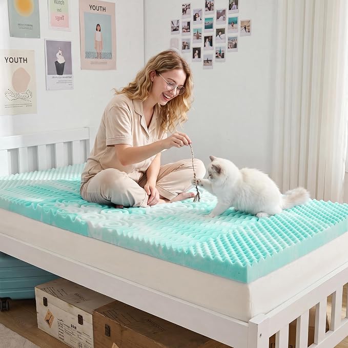 SINWEEK Mattress Topper 5-Zone Memory Foam Mattress Topper Pressure Relieve Soft Mattress Pad, CertiPUR-US Certified, 2 Inch Twin XL Size, Green